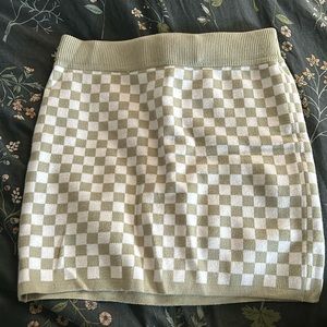 Green Checkered Sweater Mini Skirt